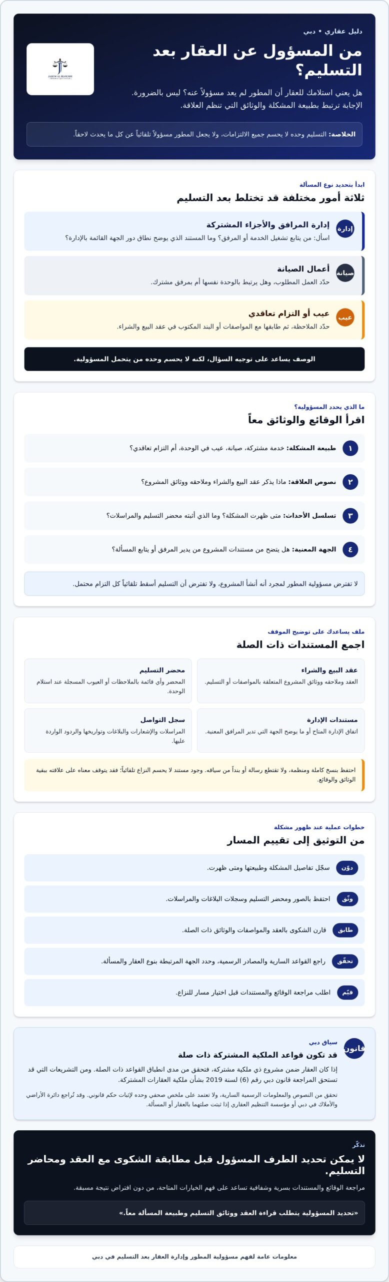 مسؤولية المطور عن إدارة العقار بعد التسليم في دبي: ما الذي يستمر؟